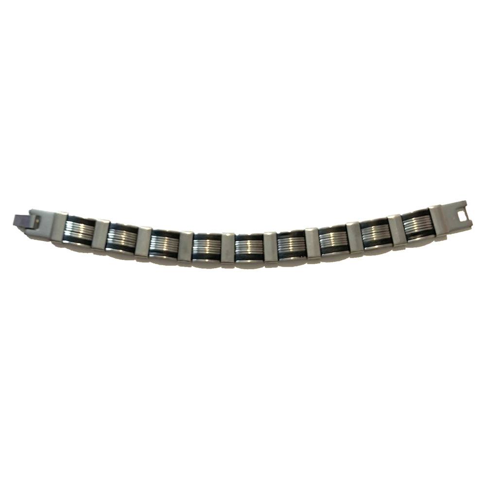 Stainless Steel Brushed and Polished Black Enamel Link Bracelet 8" Unisex